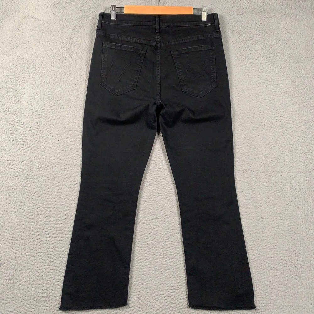 Mother Insider Crop Step Fray Jeans Women's 32 Black Not Guilty High Rise Flare